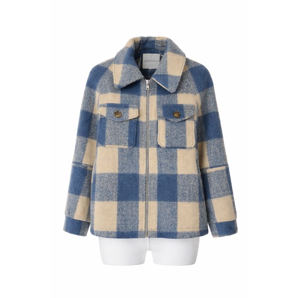 Avec Les Filles Jackets & Blazers - Anthropologie Avec Les Filles Blue Plaid Zip Front Buffalo Check Shacket Size L